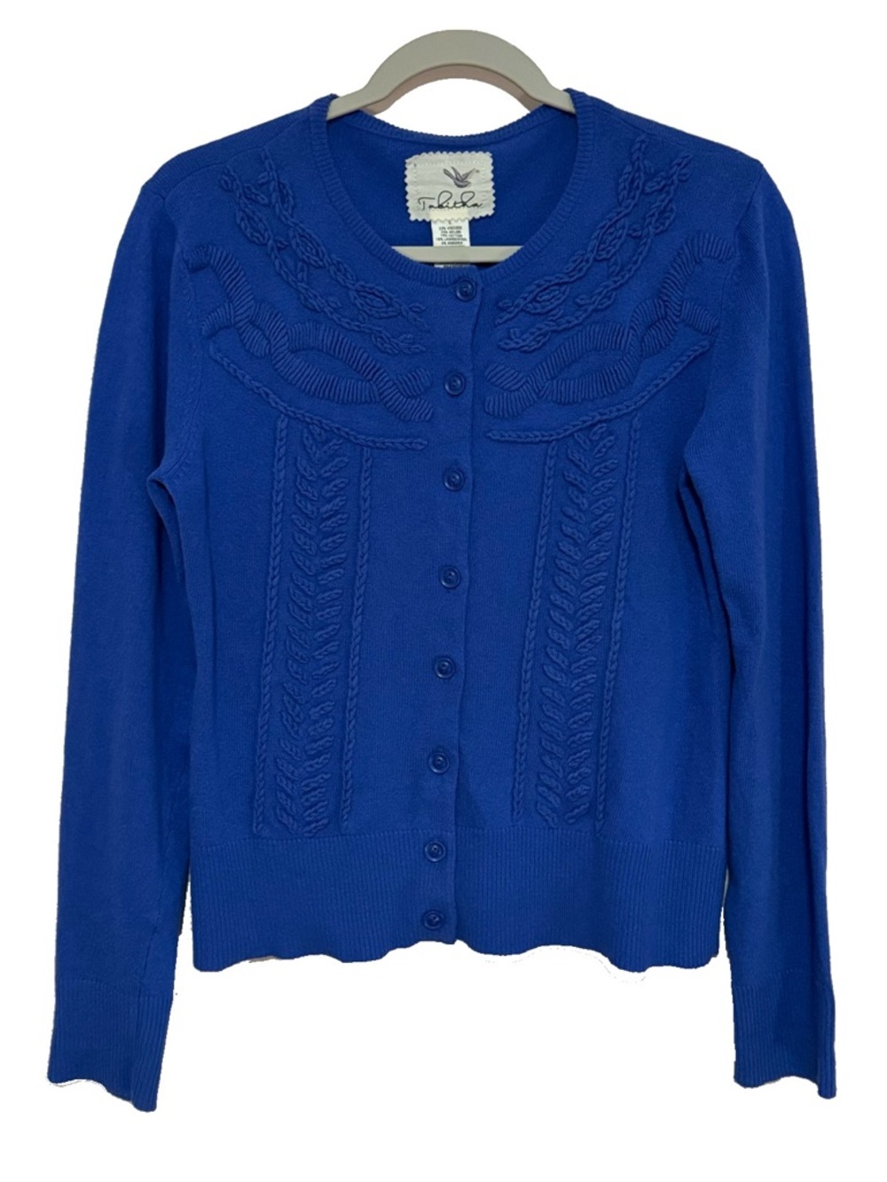 Tabitha for Anthro Royal Blue Embroidered Cashmere Blend Cardigan Sweater L